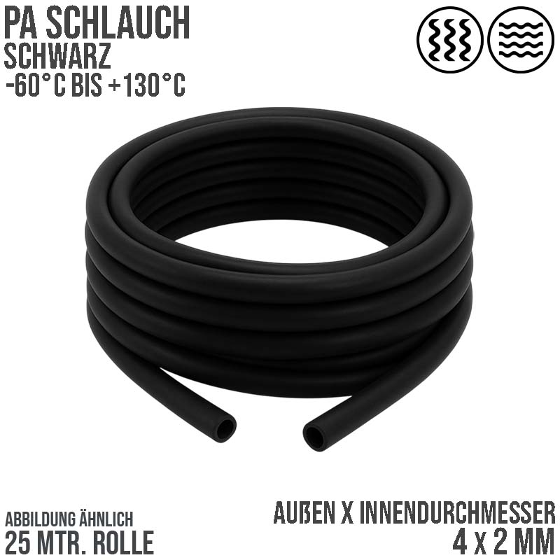 4 x 2 mm Polyamid PA Pneumatik Schlauch schwarz - PN 44 bar - 25 m