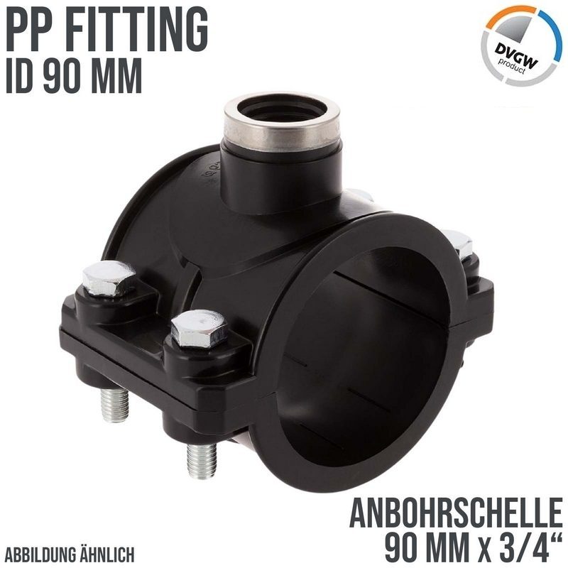 90 mm x 3/4" PP PE Anbohr Abzweig Schelle Klemmschale x Innengewinde DVGW - PN 16 bar