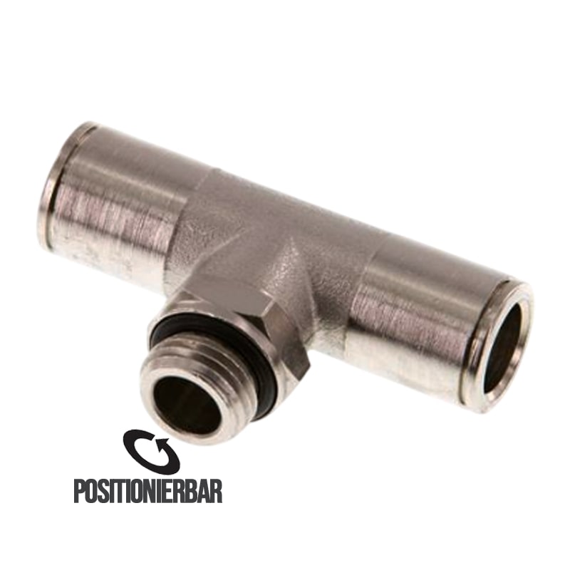 4 mm x 1/4" Pneumatik Steck Verbinder T-Stück 90° IQS MSV Messing Außengewinde zylindrisch - PN 16 bar