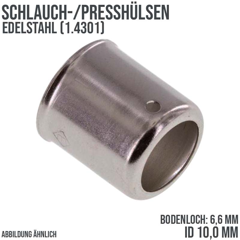 DN 3 (8,5 - 9 mm) Schlauchhülse Niederdruck Schlauch Edelstahl 1.4301 - Bodenloch 6,6 mm
