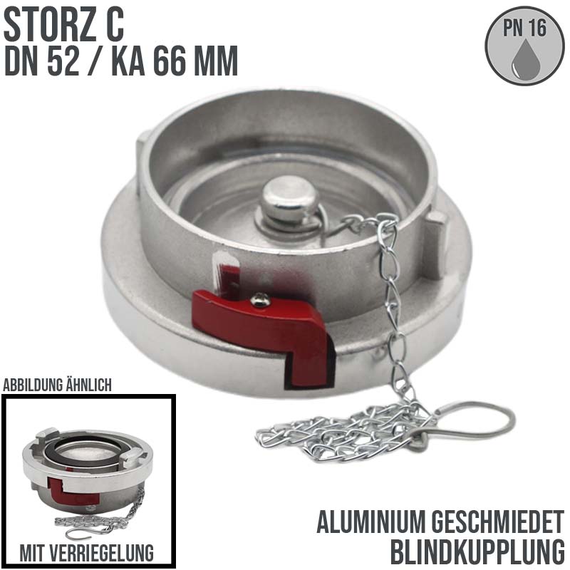 STORZ C DN 52 KA 66 Blind Kupplung mit Kette / Verriegelung Saug Bau Feuerwehr Schlauch Aluminium - PN 16 bar