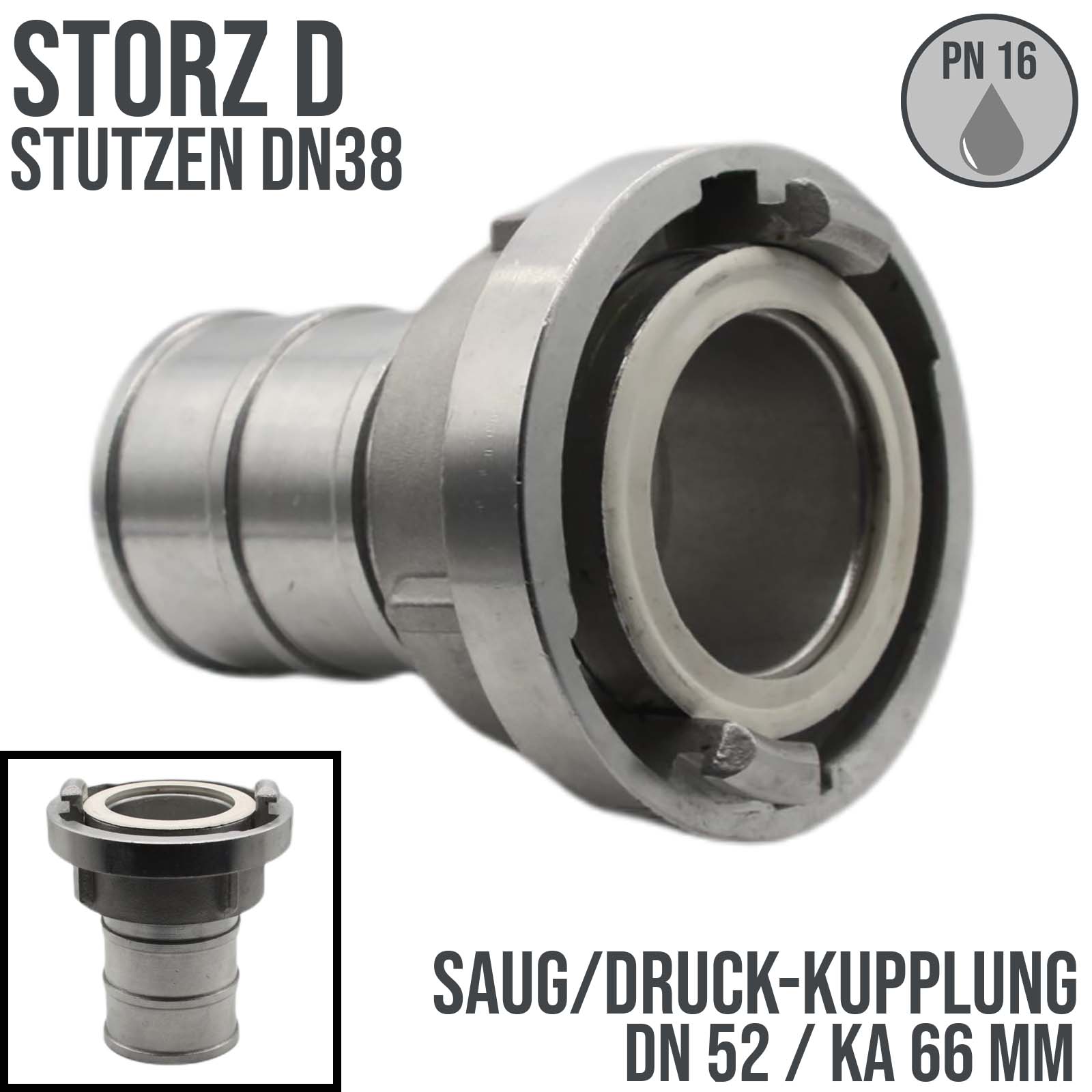 STORZ C DN52 KA66 Saug Kupplung -> Stutzen Tülle 38 mm Bau Feuerwehr Schlauch PN 16 bar