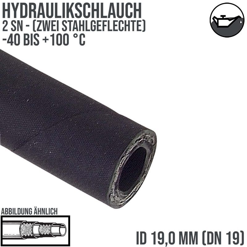 19 x 29 mm 2 SN DN 19 Hochdruck Hydraulik Wasser Kraftstoff Schlauch zweifach Draht Einlage schwarz EN 853 - PN 215 bar