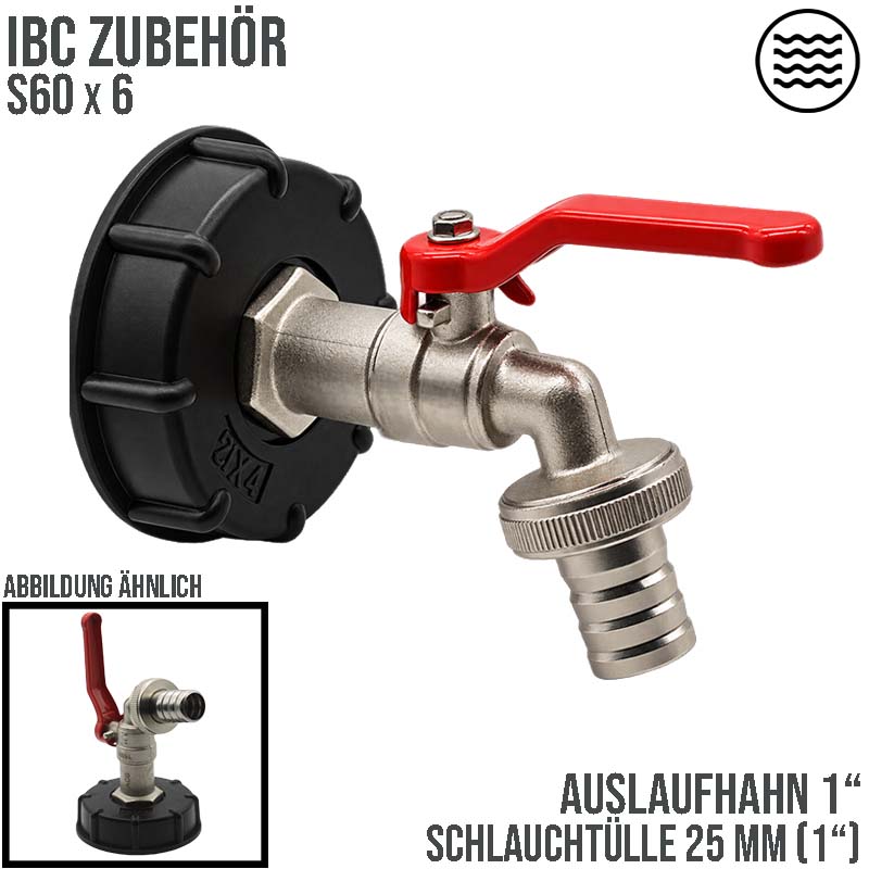 S60 x 6 IBC 1" Auslauf Hahn Ventil PROFI Messing Quickconnect Container Tank Zubehör