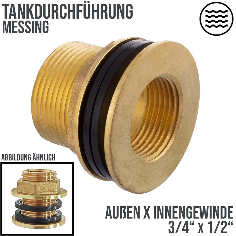 3/4" x 1/2" Tank Regen Tonnen Durchführung Messing Außen x Innengewinde  - PN 10 bar