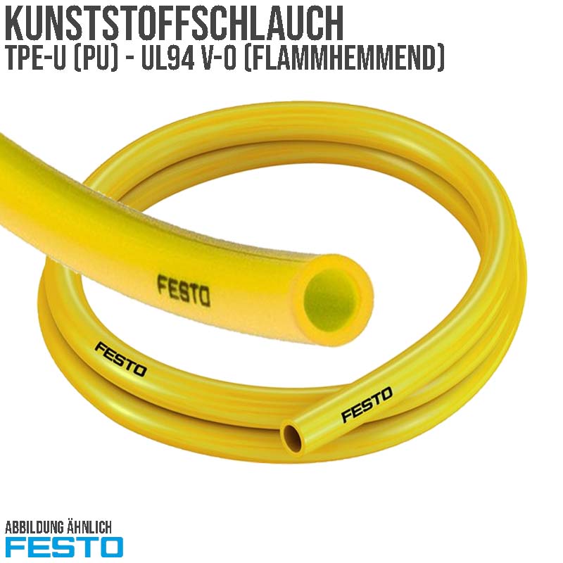 12 x 8 mm TPE Kunststoff Pneumatik Druckluft Wasser Schlauch PUN-V0-C gelb UL94 (525460) - PN 10 bar