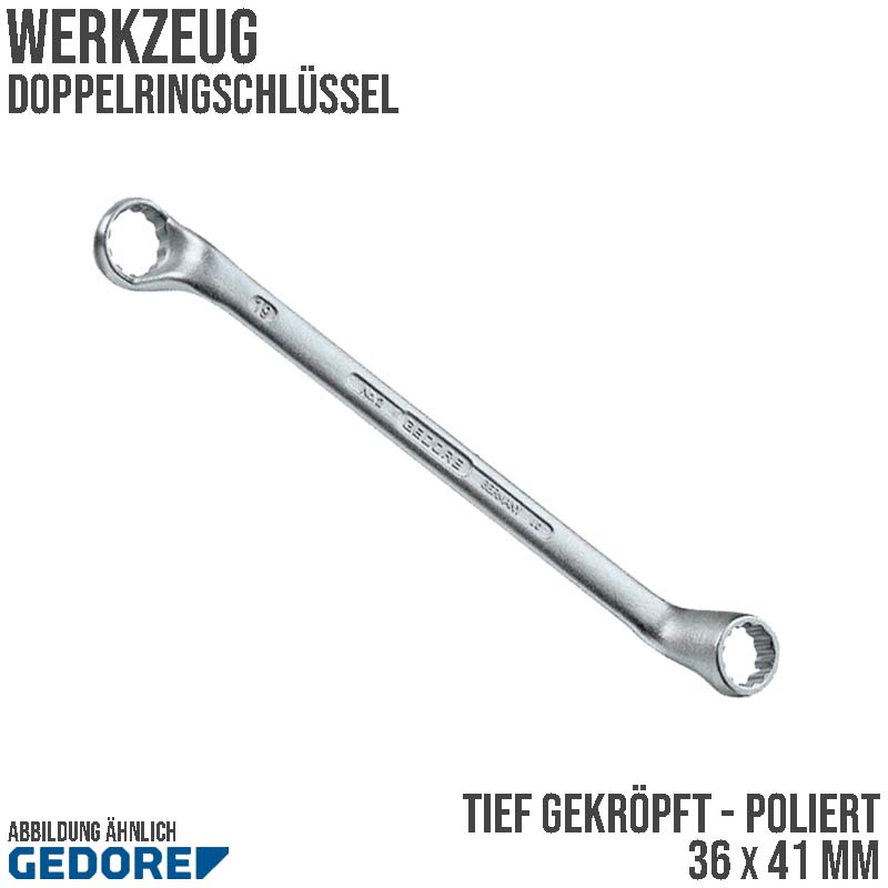 36 x 41 mm Doppel Ring Schlüssel gekröpft Vanadium Stahl verchromt Gedore