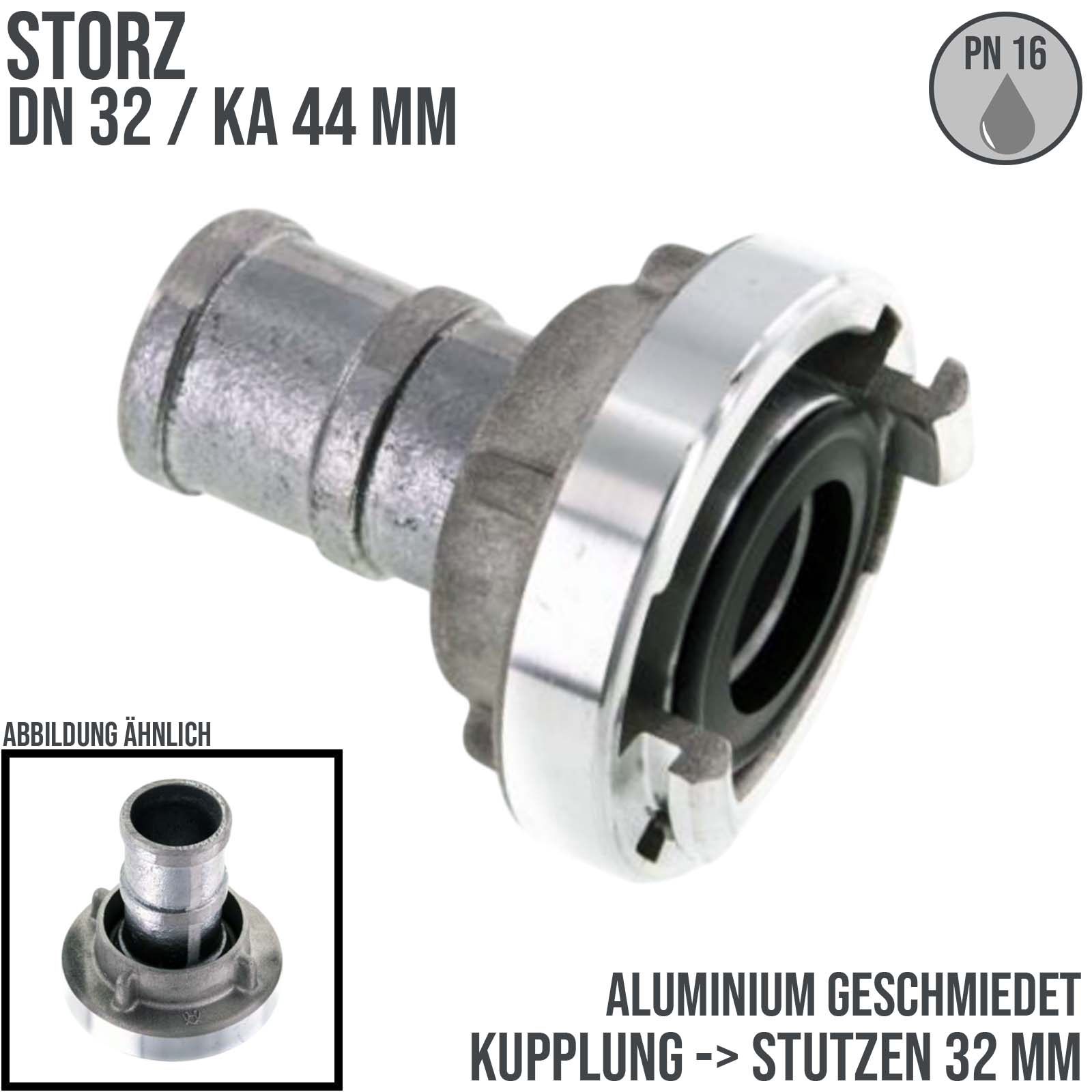 STORZ DN 32 KA 44 Saug Druck Kupplung -> Stutzen Tülle 32 mm Bau Feuerwehr Schlauch Aluminium - PN 16 bar