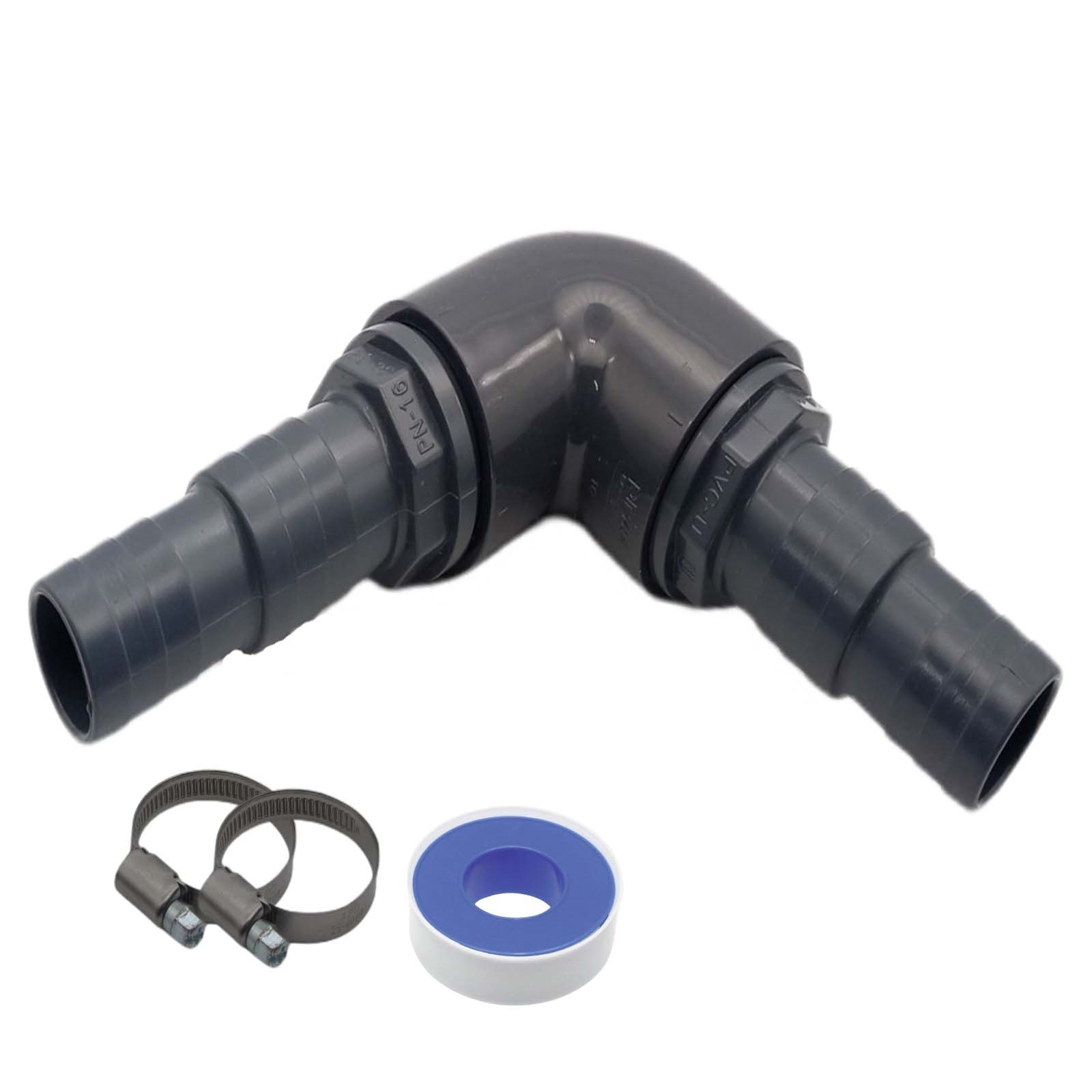 32 / 38 mm PVC PROFI Winkel 90° Schlauch Verbinder Stutzen Tülle Pool Teich Garten - PN 10 bar - Montage-Set