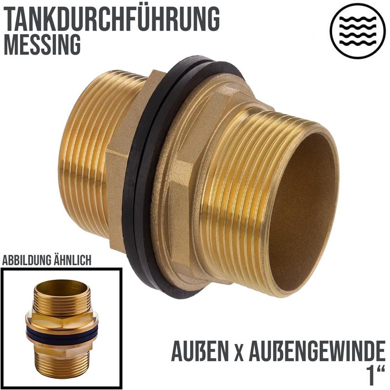 1" Tank Regen Tonnen Durchführung Connector Messing 2-fach Außengewinde  - PN 16 bar