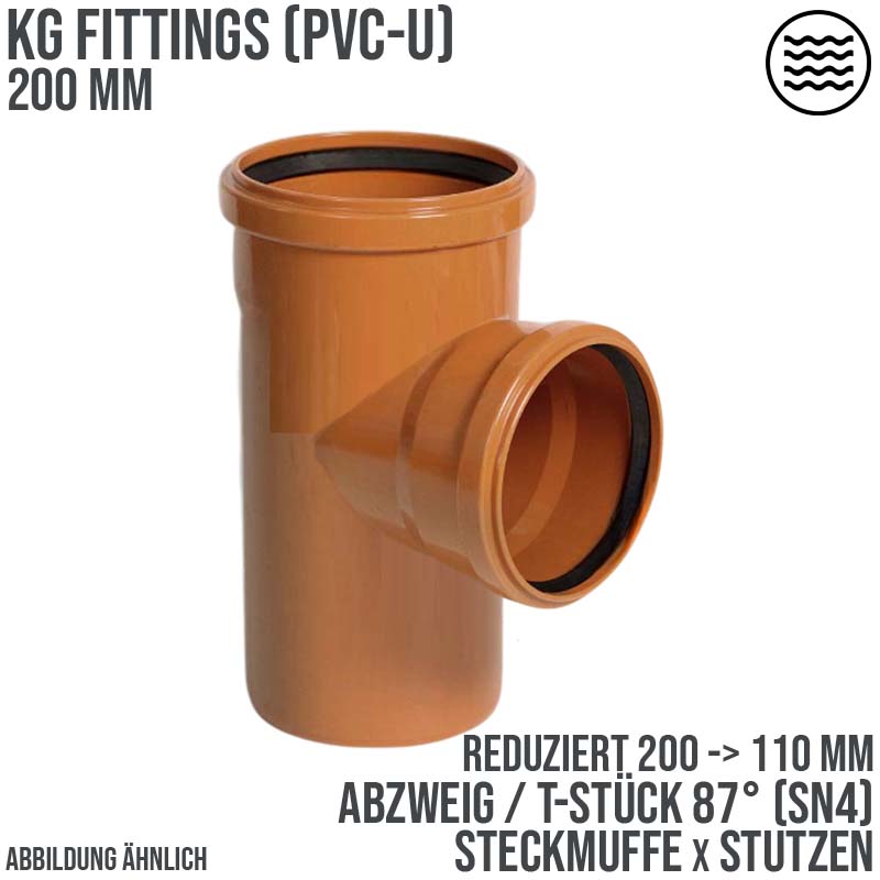200 x 110 mm PVC T-Stück 87° red. Abzweig Abfluß Abwasser HT KG Rohr SN4 Steckmuffe x Stutzen rostbraun