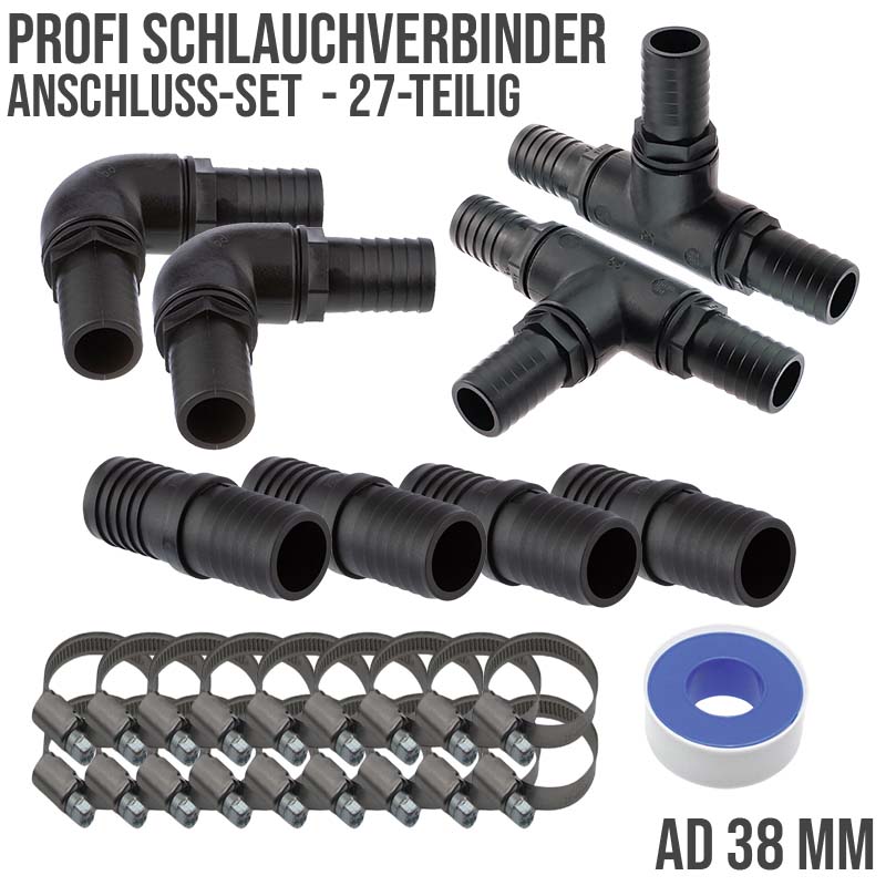 38 mm Pool Schwimmbad Swimming Schlauch Verbinder Tülle Stutzen Set - 27-teilig