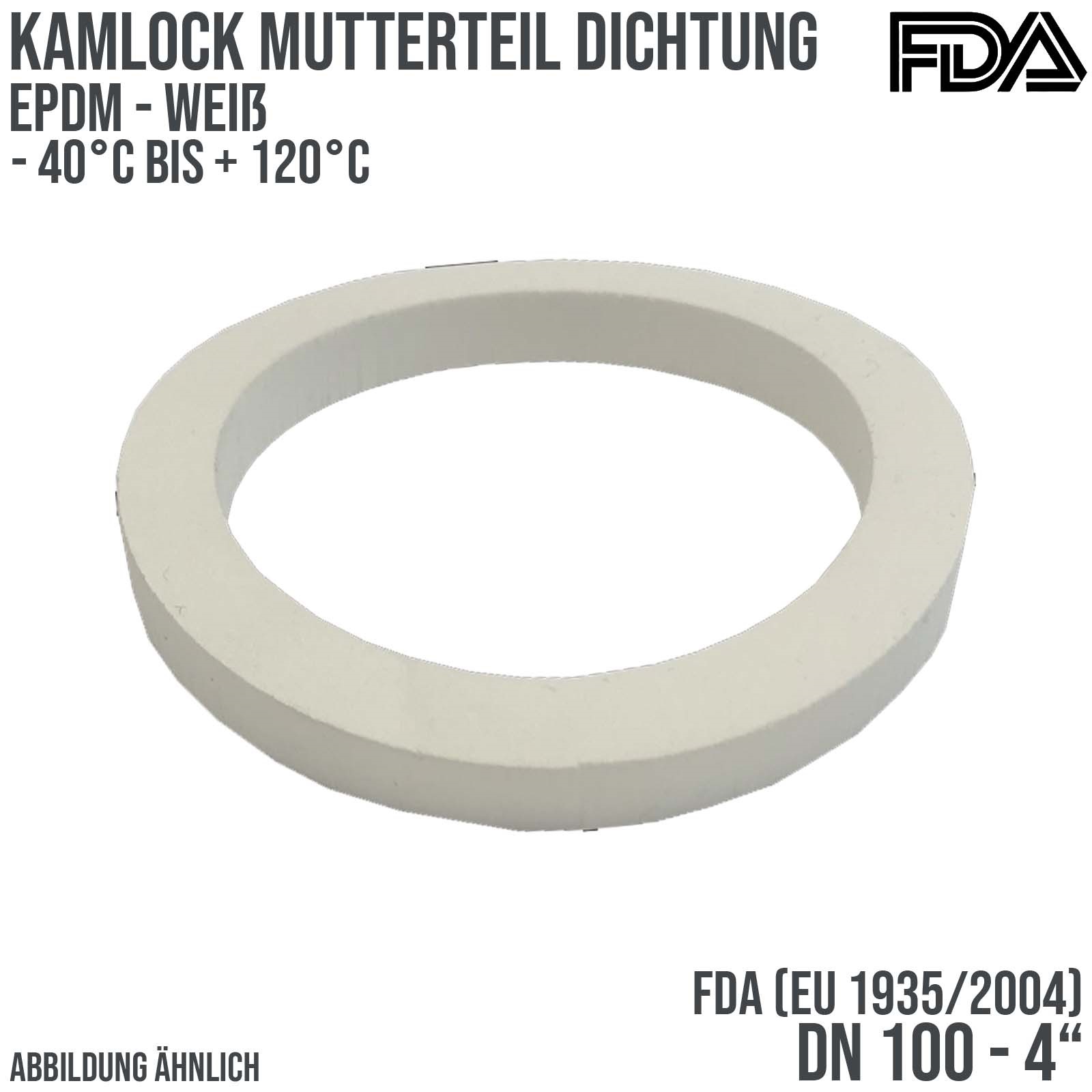 4" Zoll Kamlock Dichtung Mutterteil Kupplung EPDM FDA EU 1935/2004 weiß DN 100