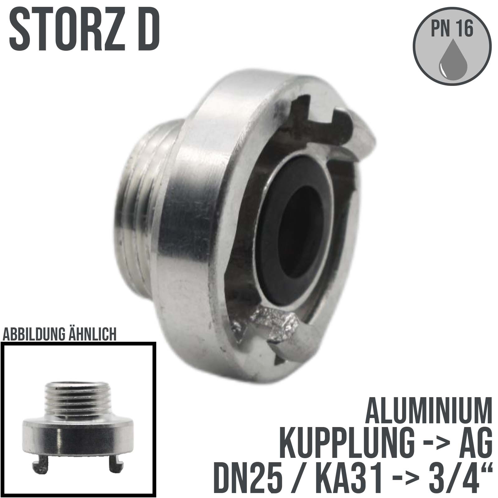STORZ D DN25 KA31 Kupplung Außengewinde AG 3/4" Saug Bau Feuerwehr Schlauch Aluminium - PN 16 bar