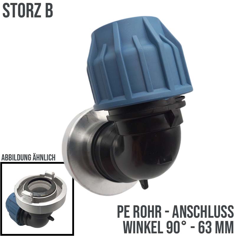 STORZ B DN 75 KA 89 Übergangsstück Adapter -> 63 mm PE Winkel 90° Rohr Klebeschlauch