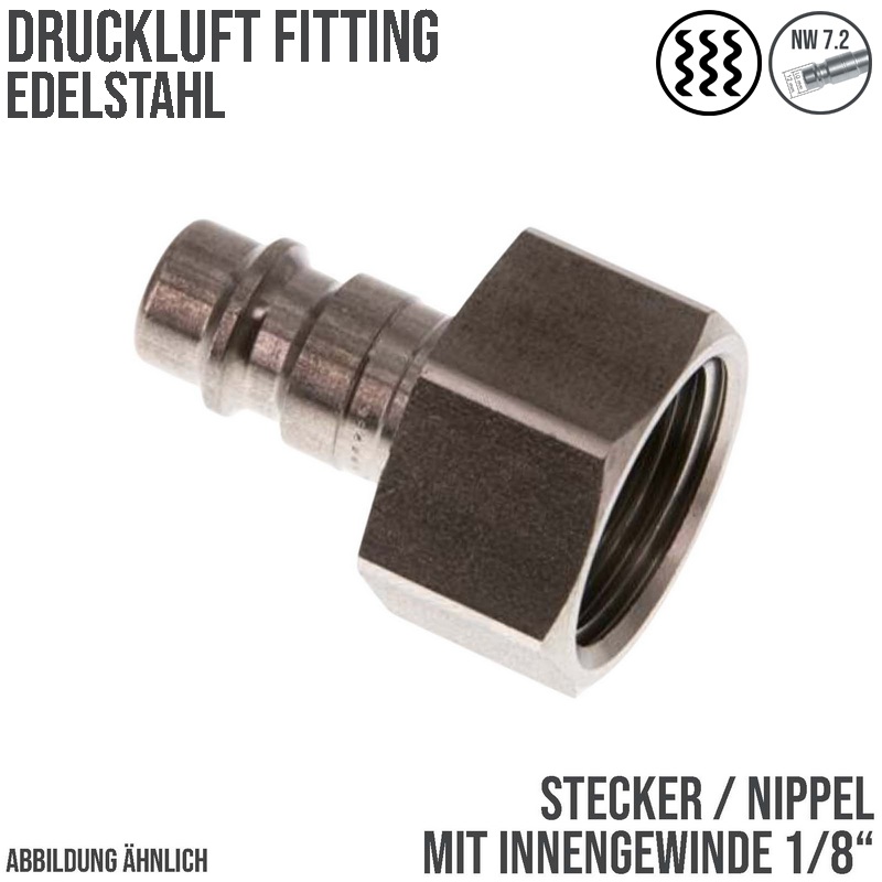 1/8" Druckluft Stecker Nippel Einsteck Anschluss Edelstahl NW 7,2 mit Innengewinde IG - PN 35 bar