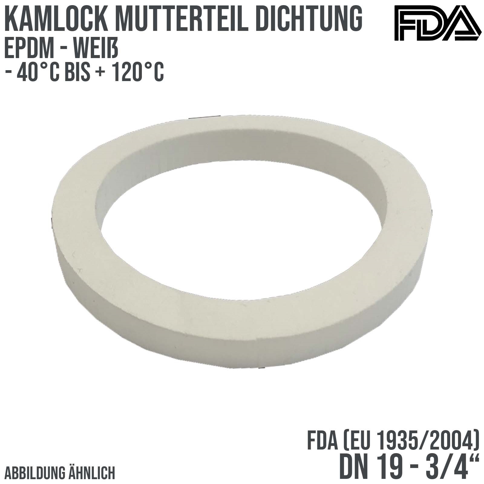 3/4" Zoll Kamlock Dichtung Mutterteil Kupplung EPDM FDA EU 1935/2004 weiß DN 19