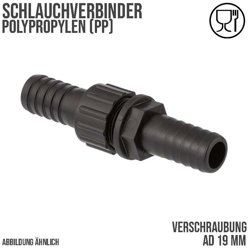 19 mm Schlauch Verschraubung 2-fach Stutzen Tülle Pool Teich Garten PP schwarz - PN 6 bar