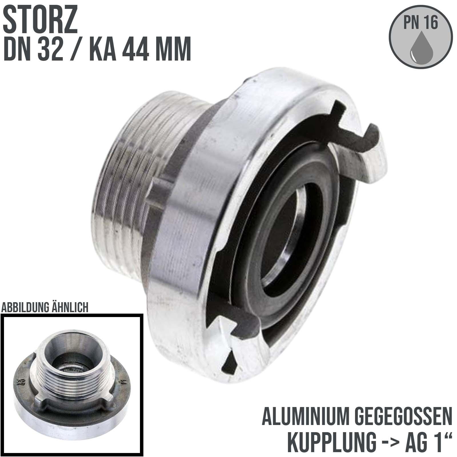 STORZ DN 32 KA 44 Kupplung Außengewinde AG 1" Saug Bau Feuerwehr Schlauch Aluminium - PN 16 bar
