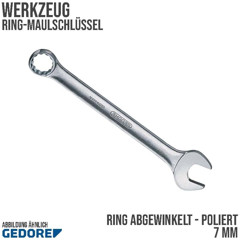 7 mm Ring Maul Schlüssel abgewinkelt Vanadium Stahl verchromt Gedore
