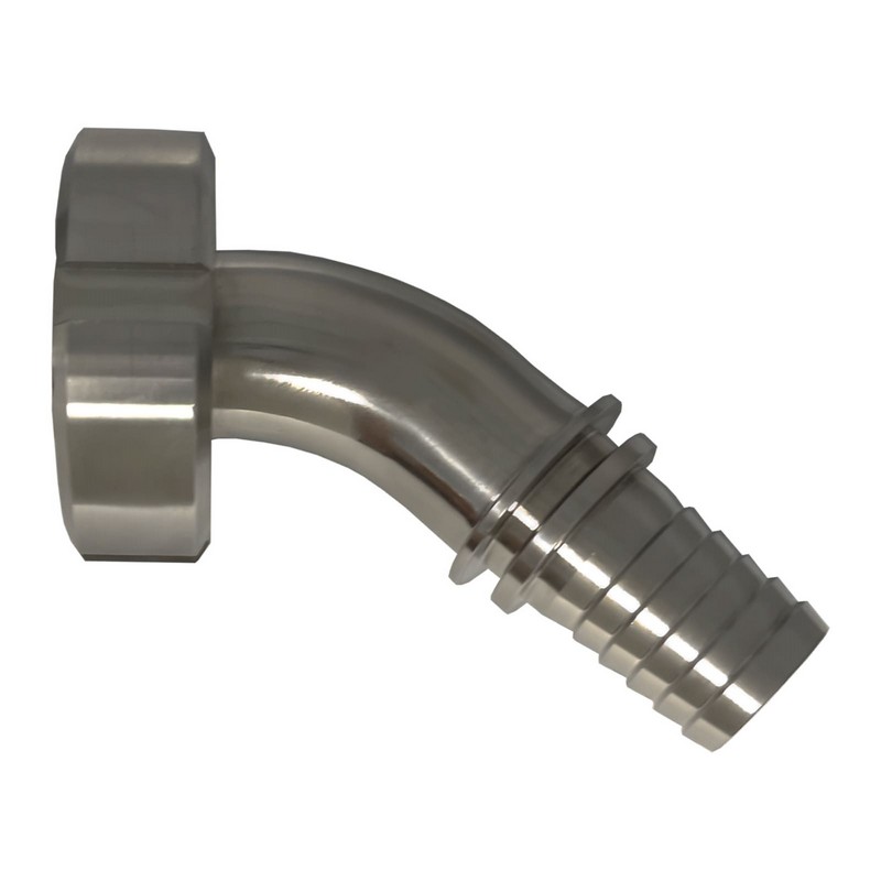 DN 40 Milchrohr Verschraubung DIN 11851 Mutterteil 45° Bogen Kegel Stutzen Sicherungsbund - Stutzen gerillt 40 mm - PN 25 bar