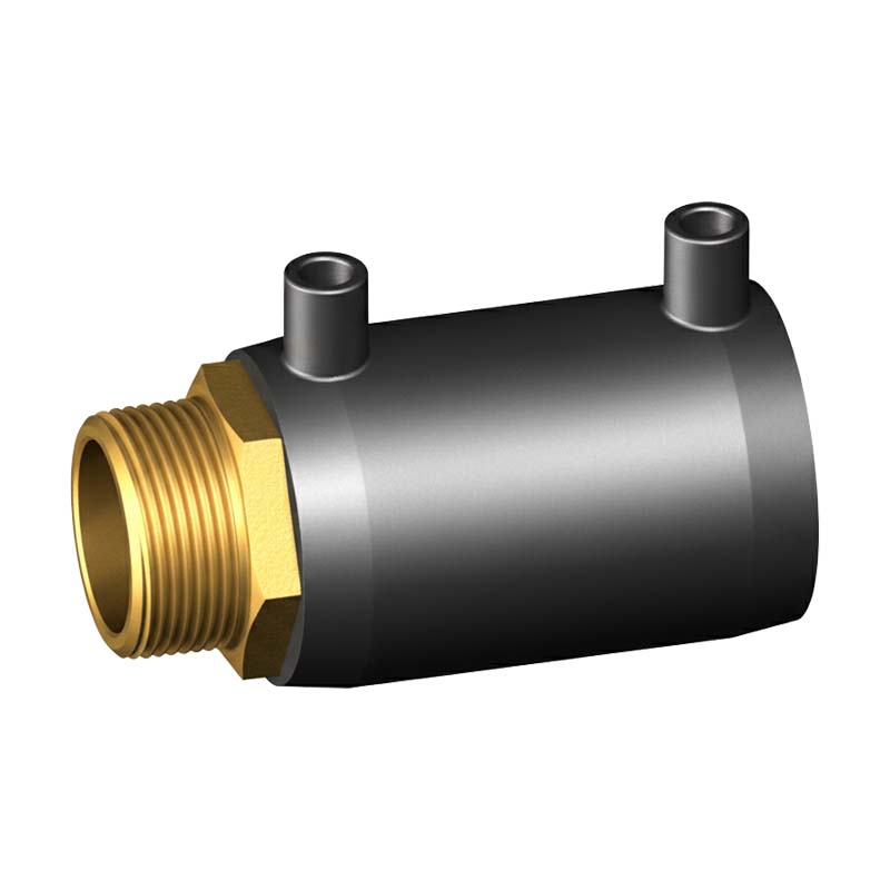 63 mm PE 100 Elektro Schweiß Fitting Muffe x Außengewinde 63 mm x 2" SDR 7,4 DVGW 24 VAC schwarz