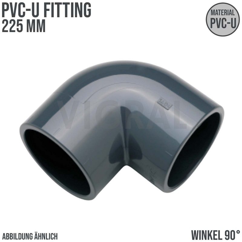 225 mm PVC Klebe Fitting Winkel 90° Muffe Verbinder - PN 10 bar