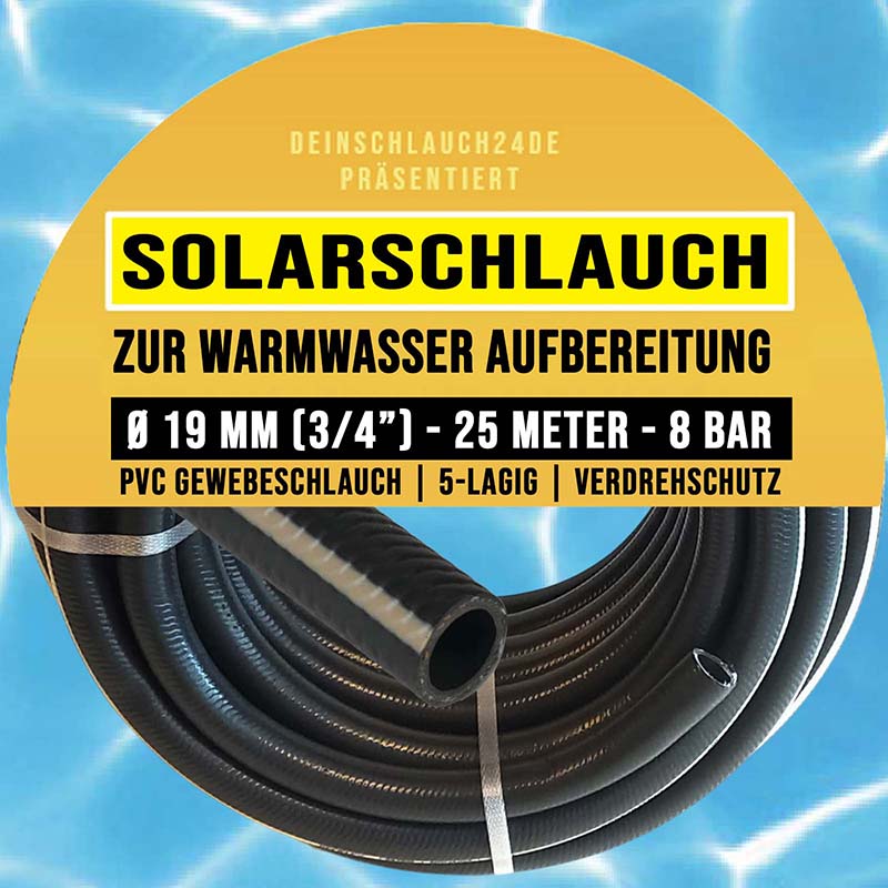 19 mm 3/4" 5-lagig PVC Solar Wasser Heizung Warm Universal Schlauch schwarz - PN 8 bar - 25 m Rolle