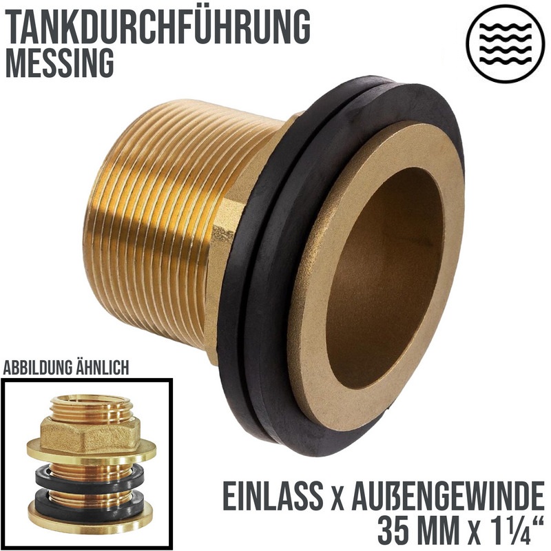 1 1/4" Tank Regen Tonnen Durchführung Connector Messing Einlass (rund) x Außengewinde  - PN 16 bar