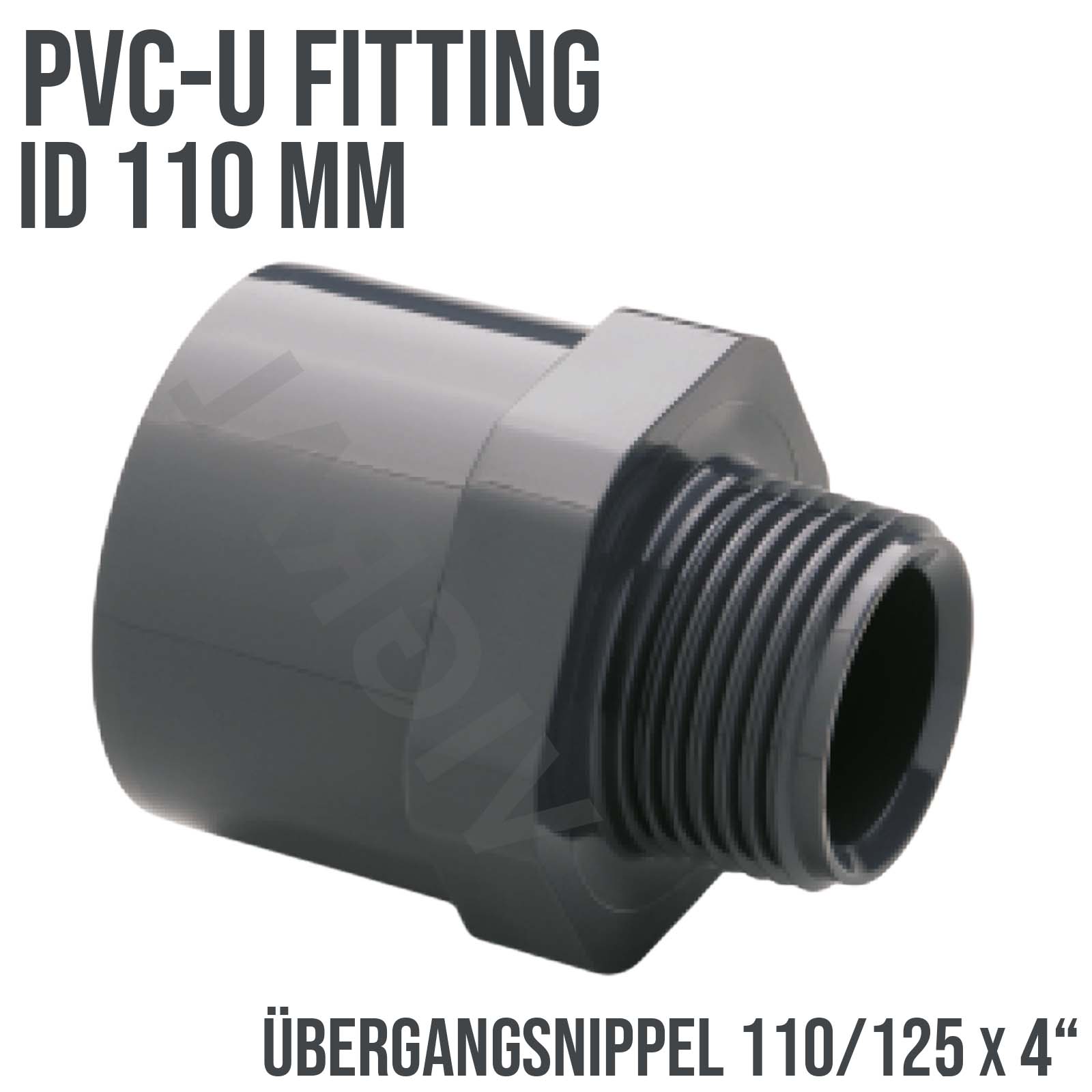 110 mm PVC Klebe Fitting Übergangsnippel Sechs-/Achtkant 110/125 mm x 4" Muffe Verbinder - PN 10 bar