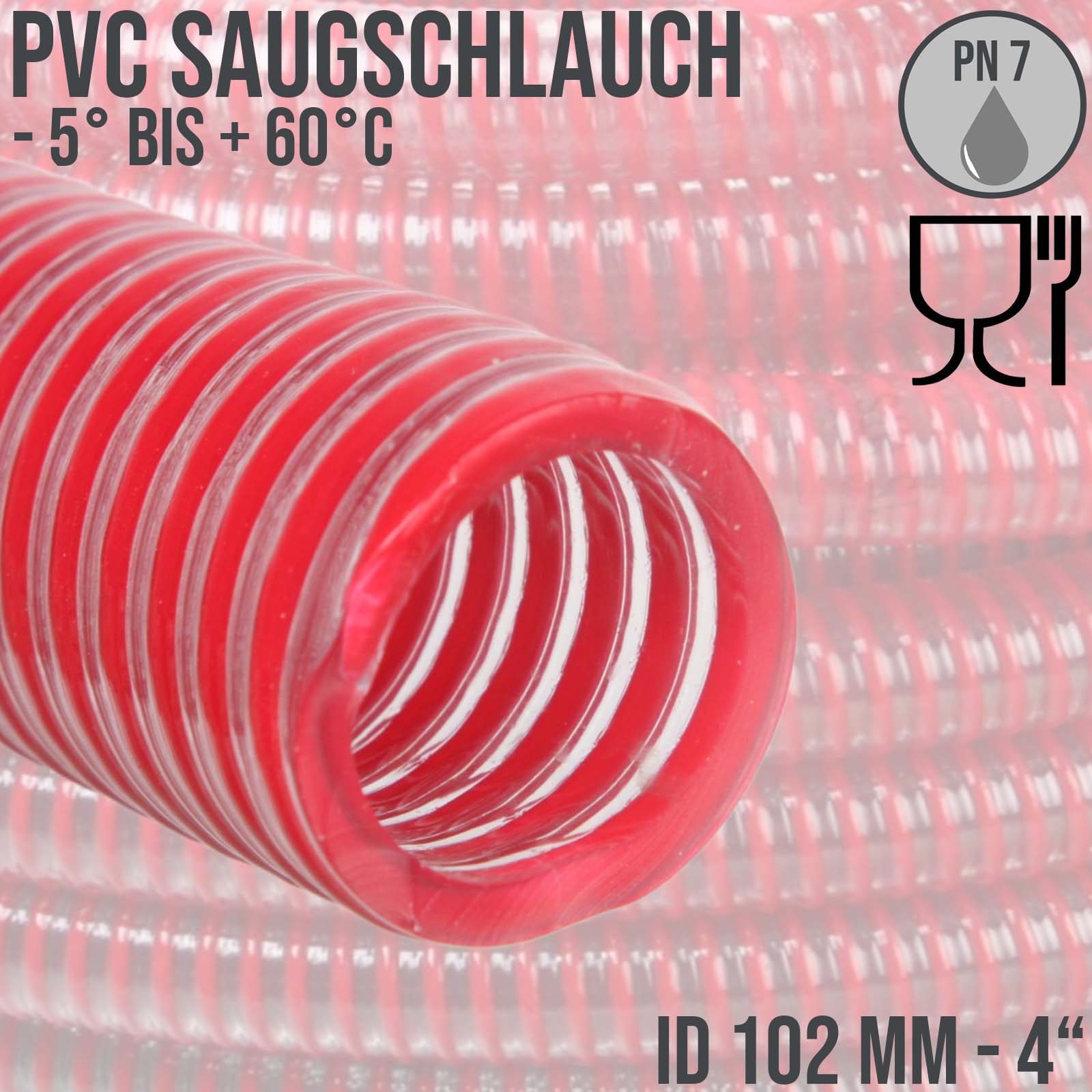 100 mm 4" Zoll Saug Ansaug Spiral Förder Pumpen Wein Alkohol Milch Schlauch rot - PN 4 bar