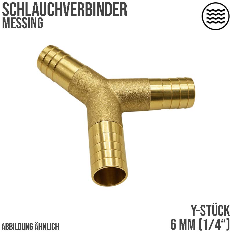 6 mm - 1/4" Zoll 90° Y-Stück Schlauch Verbinder Verteiler Tülle Kupplung Reparatur Messing PN 10 bar