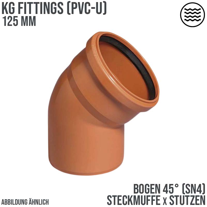 125 mm PVC Bogen 45° Abzweig Abfluß Abwasser HT KG Rohr SN4 Steckmuffe x Stutzen rostbraun
