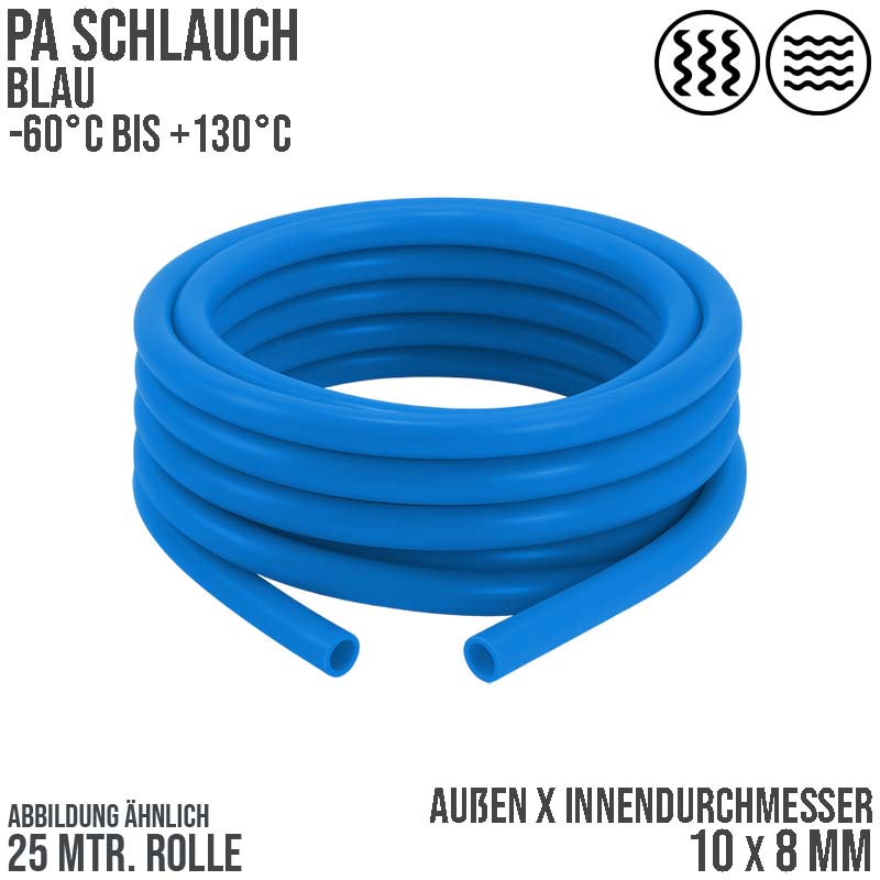 10 x 8 mm Polyamid PA Pneumatik Schlauch blau - PN 15 bar - 25 m