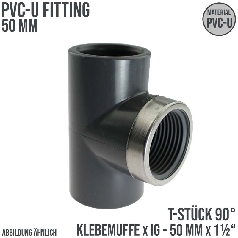 50 mm PVC Klebe Fitting T-Stück 90° 50 mm x 1 1/2" Klebemuffe x Innengewinde - PN 16 bar