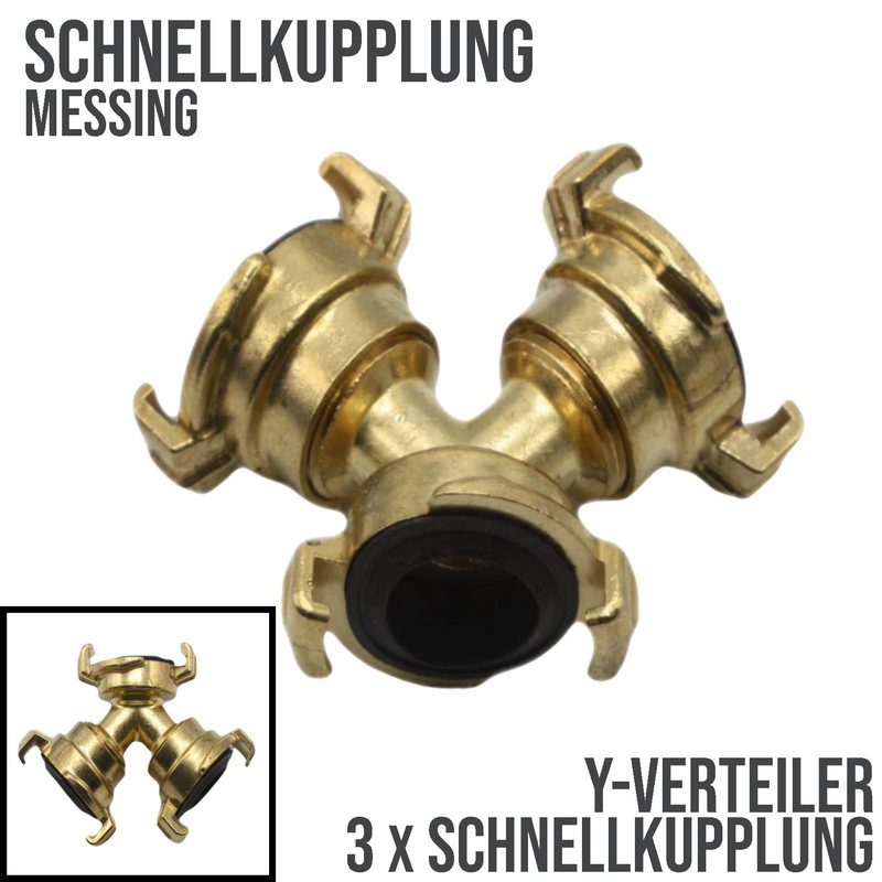 Y-Verteilerstück 3-fach Schnell Schlauch Kupplung Messing (GEKA kompatibel) PN 10 bar