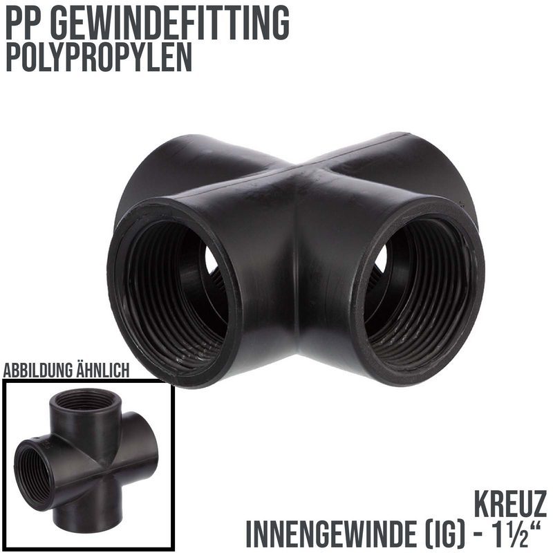 1 1/2 " PP Gewinde Fitting Kreuz schwarz Innen x Innengewinde IG Polypropylen - PN 10 bar