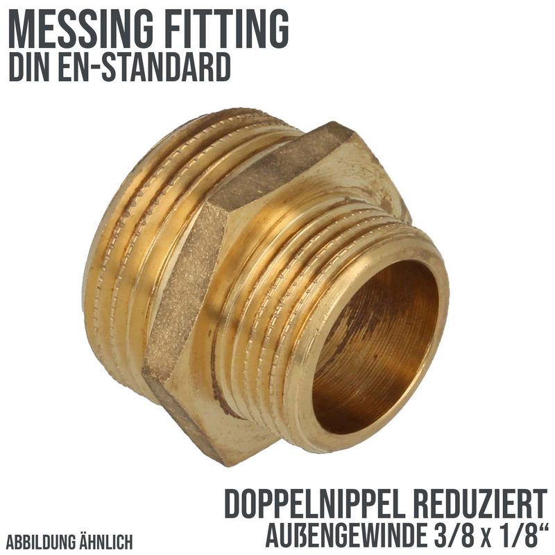 3/8 "x 1/8" Doppel Nippel Nr. 245 Reduktion Aussen x Aussengewinde AG Messing Fittings PN 30 bar