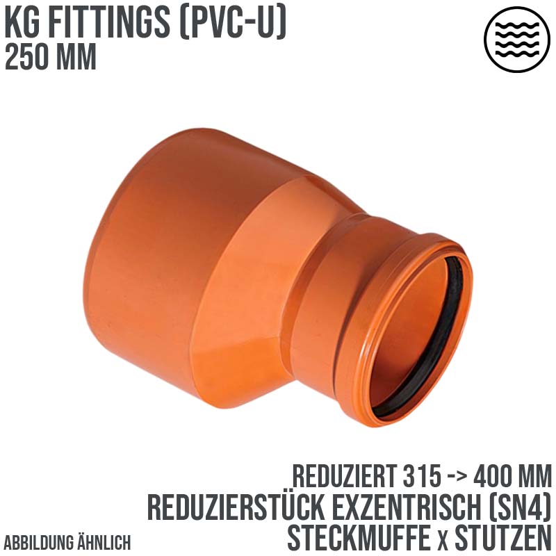 315 x 400 mm PVC Reduzierstück exzentrisch Abfluß Abwasser HT KG Rohr SN4 Muffe Stutzen rostbraun