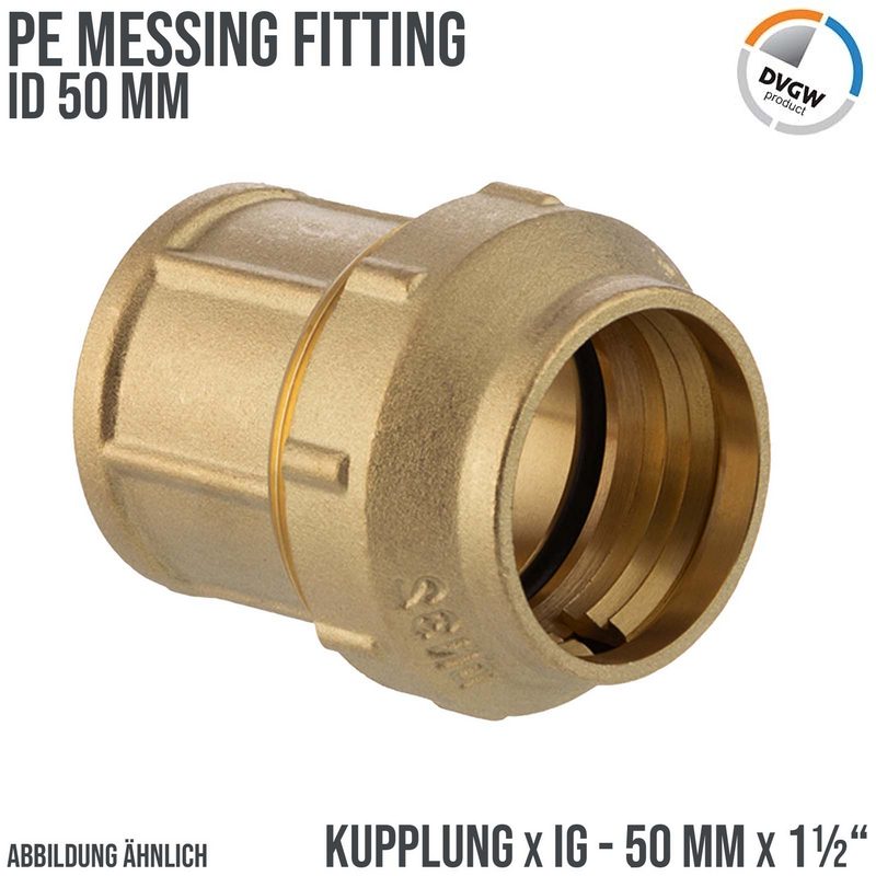 50 mm x 1 1/2" PE Fitting Klemm Verbinder Messing Verschraubung Muffe Kupplung x IG DVGW - PN 16 bar