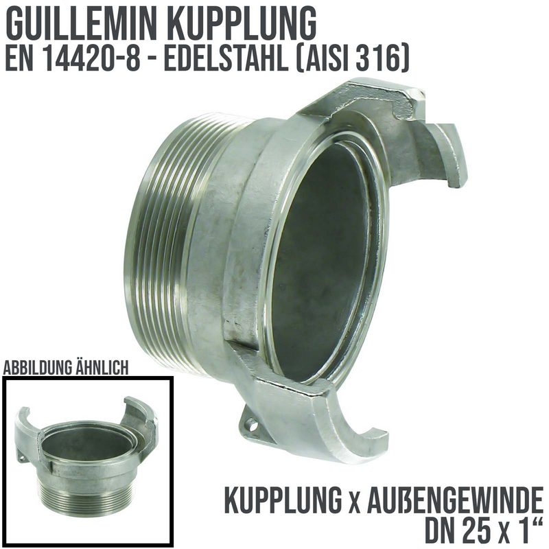 DN 25 Guillemin Kupplung BSPP Außengewinde AG 1" Edelstahl AISI 316 - PN 16 bar