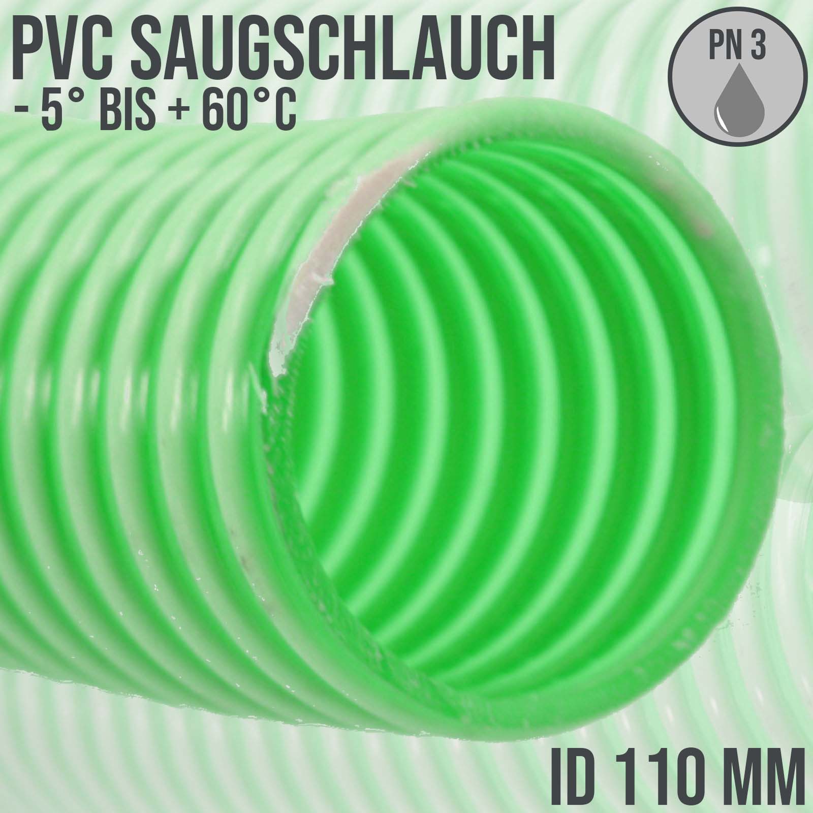 110 mm Saug Ansaug Spiral Förder Pumpen Schlauch grün-weiß transparent PN 2 bar