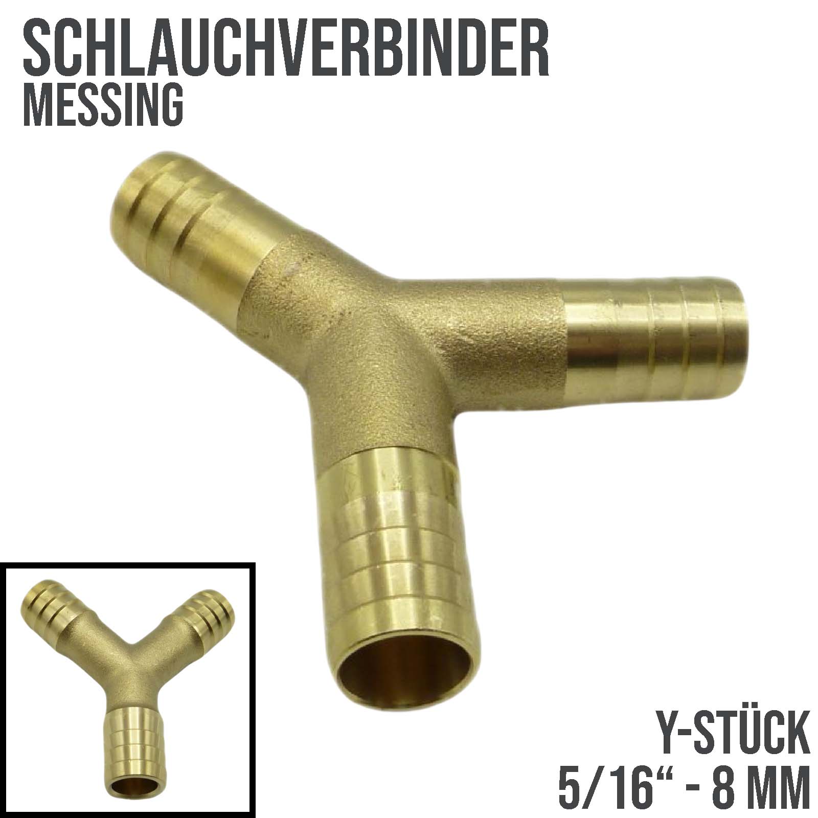 8 mm - 5/16" Zoll 90° Y-Stück Schlauch Verbinder Verteiler Tülle Kupplung Reparatur Messing PN 10 bar