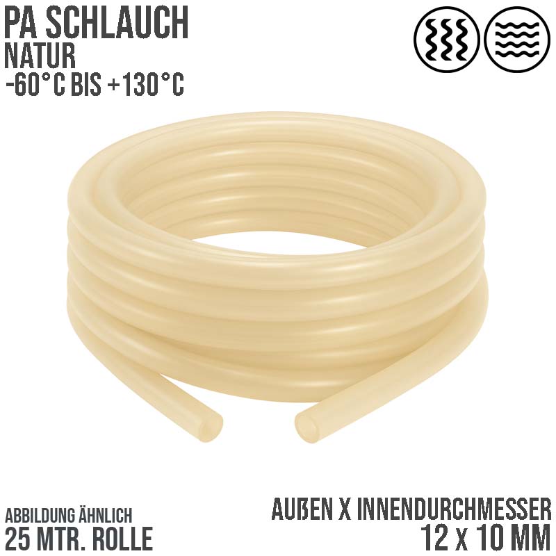 12 x 10 mm Polyamid PA Pneumatik Schlauch natur - PN 12 bar - 25 m
