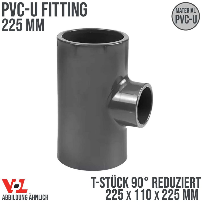 225 x 110 x 225 mm VDL PVC Klebe Fitting T-Stück 90° Winkel reduziert Muffe Verbinder - PN 10 bar