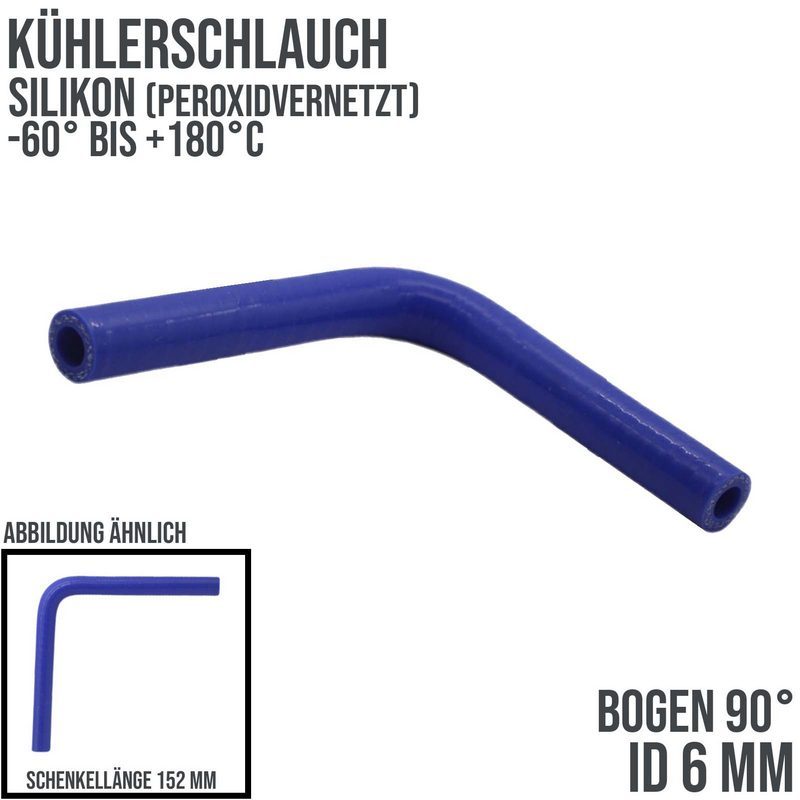 6 x 14 mm Kühlerschlauch Silikon Bogen 90° LLK Ladeluft Kühlmittel Schlauch universal blau (12 bar) - 152mm