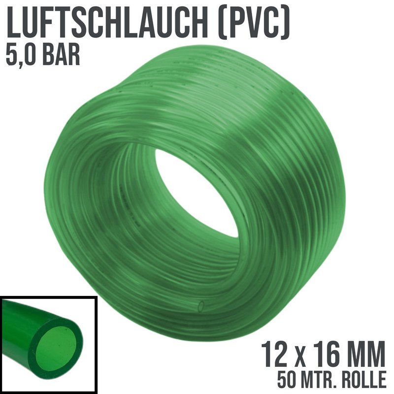 12 x 16 mm PVC Luft Filter Wasser Universal Labor Aquarium Terrarium Schlauch grün transparent - PN 5 bar - 50 m
