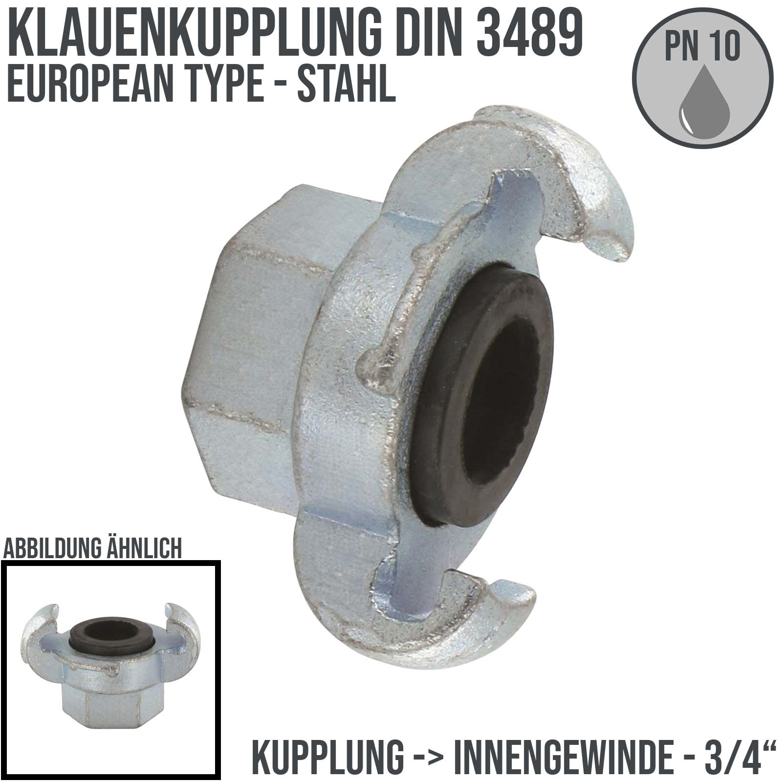 3/4" Klauen Kupplung Stahl European Type Abstand 42 mm Innengewinde IG - PN 10 bar