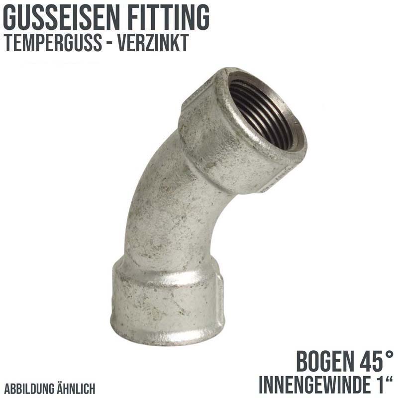 1" Gusseisen Temperguss Fitting Nr. 41 Bogen 45° Innengewinde IG DVGW PN 25 bar