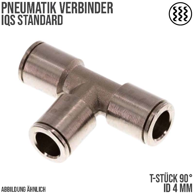 4 mm Pneumatik Schnell Steck Verbinder IQS T-Stück 90° MSV Messing PA PU Schlauch - PN 16 bar